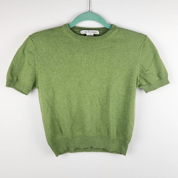 Autumn Cashmere Sweaters - Autumn Cashmere Green Silk Cashmere Cropped Short Sleeve Sweater sz M